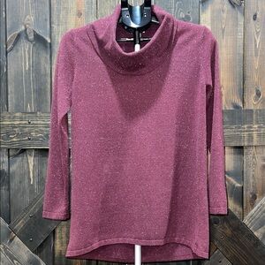J. Jill Purple Cowl Neck Donegal Sweater S Tunic Relaxed Neutral Silk Blend Cozy